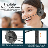 Geekria Computer Headset with Microphone, 3.5mm Wired Headphones with USB Adapter, Noise Cancelling Mic Call Center Office Headset for PC, Laptop, Cell Phone (Black)