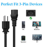 Geekria Computer Monitor TV Replacement Power Cord 3 Prong AC Power Cable 18AWG 100V~250V NEMA 5-15P to IEC320C13 Compatible with LG TV 42LF11 42LG20 42LG30 42LG30DC (2 Pack, 5 FT)