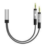Geekria Nylon Braided Headset Y Splitter Adapter, Headphones Splitter Cable for PC Computer, NoteBook and Old Version Laptop with Microphone and Audio Jack ( 2 x 3.5mm Male to 1 x 3.5mm Female)