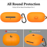 Geekria Silicone Case Cover Compatible with Powerbeats Pro 2 True Wireless Earbuds, Protective Earphones Skin Cover with Keychain Hook, Charging Port Accessible (Orange)