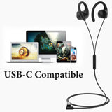 Geekria USB-C Sport Earbuds with DIY Sticker Pack, Wired Over-Ear Hook Headphones, Secure Fit Sweat-Resistant Earphones for Running, Gym, Workout(Black / 3.9FT)
