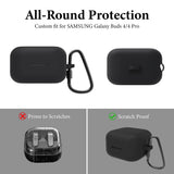 Geekria Silicone Case Compatible with Samsung Galaxy Buds 4 Pro / Galaxy Buds 4 True Wireless Earbuds, Protective Case Cover with Carabiner, Charging Port Accessible (Black)