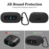 Geekria Silicone Case Cover Compatible with Soundcore Liberty 5 Pro by Anker, Protective Earbuds Case with Locking Aluminum Carabiner, Charging Port Accessible, Front LED Visible (Black)
