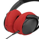 Geekria 2 Pairs Knit Headphones Ear Covers - Product Safety Certified - Washable & Stretchable Sanitary Earcup Protectors for Over-Ear Headsets, Sweat Pads for Gym, Gaming (Size M / Red)