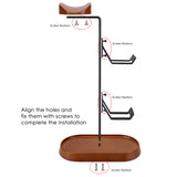 Geekria 2-in-1 Headphone Stand with Controller Holder for Gaming Desk Setup, Walnut Wood & Aluminum Headset Stand, Desktop Organizer for PS5 PS4 Xbox Switch Controllers & Over-Ear Headphones