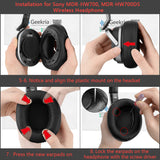 Geekria QuickFit Replacement Ear Pads for SONY MDR-HW700, MDR-HW700DS Wireless Headphones Ear Cushions, Headset Earpads, Ear Cups Cover Repair Parts (Black)