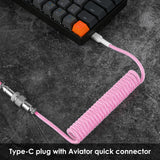 Geekria Coiled USB-C Gaming Keyboard Cable with Aviator Connector, 5-Pin Braided Double-Sleeved Mechanical Keyboard Cable Compatible with Keychron K8 K7 K6Pro, Logitech G715 G713 (Pink 5FT)