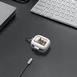 Geekria Silicone Case Cover Compatible with JBL Live Flex 3 True Wireless Earbuds, Protective Earphones Skin Cover with Keychain Hook, Charging Port Accessible, Front LED Visible (White)