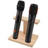 Geekria for Creators Microphone Holder, Wooden Wireless Mic Holder for Stand, 2-Slot Desktop Mic Storage Holder, Space-Saving Design for Home, Office, Recording Studio (Light Brown)
