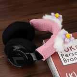 Geekria NOVA Knit Fabric Headband Cover + Cat Ears Attachment Compatible with Razer, SteelSeries, HyperX, Sennheiser, ASTRO, Sony, Logitech, ATH Headphones, Sweat Cover (Flower/White)