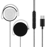 Geekria USB-C Clip-On Wired Earphones with Microphone, In-Line Volume Control, Lightweight Hook-On Earbuds for Online Meetings, Remote Work, Call Center, Studying (White, 3.9FT)