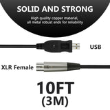 Geekria for Creators USB to XLR Female Microphone Cable 10 ft / 3 M, Compatible with FIFINE K688, AmpliGame AM8, Shure MV7, Samson Technologies Q2U, Rode PodMic, Balanced Mic Cord (Black)