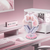 Geekria Cute Headphone Stand, Plush Headset Holder with Soft Fur Protection & Stable Base, Kawaii Desk Headphone Hanger for Gaming Setup, Office, Bedroom Decor (Pink Bow)