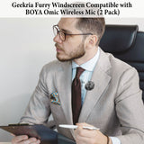 Geekria for Creators Furry Windscreen Compatible with BOYA Omic Wireless Mic, Mic DeadCat Wind Cover Muff, Fluff Cover Windshield, Wind Noise Reduction (Grey / 2 Pack)