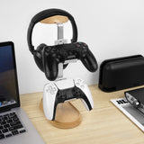 Geekria 2-in-1 Headphone Stand & Controller Holder for Gaming Desk Setup, Beech Wood & Aluminum Headset Hanger, Desktop Organizer for PS5 PS4 Xbox One Nintendo Switch, Fits Most Headphones
