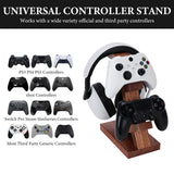 Geekria Solid Wood Dual Gamepad and Headphone Stand, Controller Storage Holder for PS4, PS5, Xbox, Switch, 8BitDo, Universal Desk Game Accessories