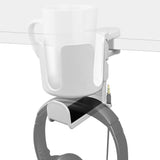 Geekria 2 in 1 Headphone Hanger&Desk Cup Holder, Under Desk Clamp Rotatable Headset Compatible with Sennheiser, Bose, Beats, Razer, HyperX, Sony, Suitable for Coffee Mugs, Water Cups (White)