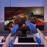 Geekria VR Gun Stock Compatible with Meta Quest 3, Shooting Game Grip Accessories, Enhanced FPS Games Reality Holding Feels, Hard Shell Anti Slip Handle Attachments (Blue, 1 Pair)