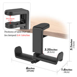 Geekria PC Gaming Dual Headphone Stand, Clip On Desk Headphone Holder, 360 Rotation Adjustable, Under Desk Headset Holder Compatible with Sennheiser, Bose, Beats, Razer, Sony (Black)