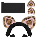 Geekria NOVA Knit Fabric Headband Cover + Cat Ears Attachment Compatible with Razer, SteelSeries, HyperX, Sennheiser, ASTRO, Sony, Logitech, ATH Headphones, Sweat Cover (Leopard Print Pink)