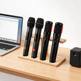 Geekria for Creators Microphone Holder & Wooden Wireless Mic Holder for Stand, 4-Slot Desktop Mic Storage Holder, Space-Saving Design for Home, Office, Recording Studio (Light Brown)