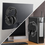 Geekria Headphones Monitor Mount Hanger with Cable Organizer Hooks, Self Adhesive Gaming Headset Wall Mount Holder for PC Chassis, Monitor Back, Compatible with Curved Monitor (Black)