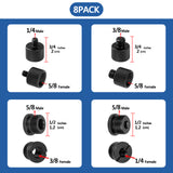 Geekria for Creators Microphone Screw Adapter, 3/8 Male to 5/8 Female, 1/4 Male to 5/8 Female, 5/8 Male to 3/8 Female, 5/8 Male to 1/4 Female Mic Thread Adapters for Microphone (Black / 8 Pack)