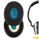 Geekria QuickFit Replacement Ear Pads for Bose On-Ear OE2, OE2i, SoundTrue On-Ear, SoundLink On-Ear Headphones Ear Cushions, Headset Earpads, Ear Cups Cover Repair Parts (Black / Blue)