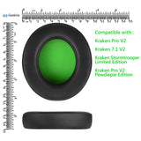 Geekria QuickFit Ear Pads for Razer Kraken Pro V2, 7.1 V2, 7.1 Chroma V2, Kraken Pro V2 Pewdiepie/Stormtrooper Edition Headphones Ear Cushions, Ear Cups Cover Repair Parts (Black / Green)