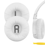 Geekria QuickFit Leatherette Replacement Ear Pads for JBL JR 300/ 300BT, T450BT/ 500BT, Tune 500/ 500BT/ 510BT, Tune 520BT Headphones, Ear Cushions with Video Guide (White)