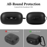 Geekria Silicone Case Cover Compatible with Soundcore by Anker C30i True Wireless Earbuds, Protective Earphones Skin Cover with Keychain Hook, Charging Port Accessible (Black)
