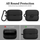 Geekria Silicone Case Cover Compatible with Sony LinkBuds Open WF-L910, True Wireless Earbuds, Protective Earphones Skin Cover with Keychain Hook, Charging Port Accessible (Black)