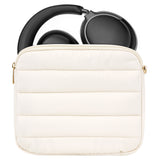 Geekria NOVA Headphones Puffy Pouch Compatible with Bose QC Ultra II, JBL Tour One M3, Skullcandy Hesh ANC, Soft Shell Replacement Protective Travel Carrying Bag with Cable Storage (Ivory)