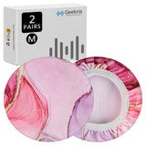 Geekria NOVA 2 Pairs Washable Fabric Headphone Covers, Stretchable Sweat Protectors for M Size Over-Ear Headsets, Gym Ear Cup Shields (Pink Marble, M)