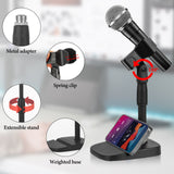 Geekria for Creators Telescoping Tabletop Microphone Stand Compatible with SAMSON Q2U, Q7x, Q8x, Shure SM57-LC, Sm58, PGA48, BETA 57A Desk Mic Holder and Phone Holder