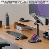 Geekria for Creators Telescoping Tabletop Microphone Stand Compatible with SAMSON Q2U, Q7x, Q8x, Shure SM57-LC, Sm58, PGA48, BETA 57A Desk Mic Holder and Phone Holder