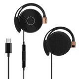 Geekria Wired Clip On Ear Headphones with Mic, USB-C Hook-On Earbuds, Call Control, Lightweight & Hair-Friendly, Compatible with iPhone and Android Devices (Black / 3.9FT)