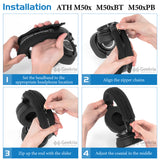 Geekria Flex Fabric Headband Pad Compatible with ATH M50x, M50xBT, M50xBT2, M50xPB, M50xWH, M50xBB , Headphones, Replacement Repair Part (Black)