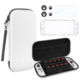 Geekria Protective Set Compatible with Nintendo Switch 2, Travel Carrying Case & HD Clear Screen Protector, Including Non-Slip Rocker Cover, Game Accessories Kit (White)
