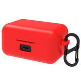 Geekria Silicone Case Cover Compatible with Sennheiser Momentum 3 True Wireless Earbuds, Earphones Skin Cover, Protective Carrying Case with Keychain Hook, Charging Port Accessible (Red)