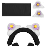 Geekria NOVA Knit Fabric Headband Cover+Cat Ears Attachment Compatible with Razer, SteelSeries, HyperX, Sennheiser, ASTRO, Sony, Logitech, ATH Headphones, Head Cushion Pad Protector (Flower/White)