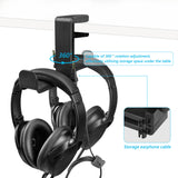 Geekria PC Gaming Dual Headphone Stand, Clip On Desk Headphone Holder, 360 Rotation Adjustable, Under Desk Headset Holder Compatible with Sennheiser, Bose, Beats, Razer, Sony (Black)