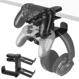 Geekria 3-in-1 PC Gaming Headset&Controller Holder, Under-Desk Headphone Stand Mount Holder with 360° Rotation Adjustable, Compatible with Bose, Sony, AKG, JBL, Sennheiser, B&O (Black)