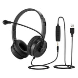 Geekria Computer Headset with Microphone, 3.5mm Wired Headphones with USB Adapter, Noise Cancelling Mic Call Center Office Headset for PC, Laptop, Cell Phone (Black)