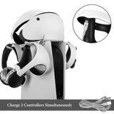 Geekria Storage Stand Compatible With PlayStation 5, PSVR2, VR Headset and Controller Hanger, Settled on PS5 Console, With 2-in-1 Charging Cable, Multi-Functional Bracket Hook (White)
