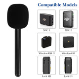 Geekria for Creators Wireless Interview Microphone Adapter, Mic GO Handheld Adaptor with Windscreen, Microphone Handle Mount Compatible with DJI MIC 1, MIC 2, Rode Wireless GO II (Black)