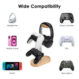 Geekria 2-in-1 Headphone Stand & Controller Holder for Gaming Desk Setup, Beech Wood & Aluminum Headset Hanger, Desktop Organizer for PS5 PS4 Xbox One Nintendo Switch, Fits Most Headphones