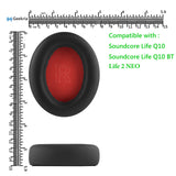 Geekria Replacement Ear Pads Compatible with Anker Soundcore Life Q10, Q10, Life 2 NEO BT Headphones, Ear Cushions (Black / Red)
