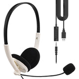 Geekria USB Headset with Mic, Mute Button Volume Control, Lightweight Wired Computer On-Ear Headphones with Boom Microphone and Detachable 3.5mm Plug for Call Center, Office, School (White)
