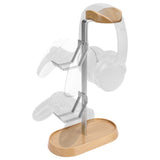 Geekria 2-in-1 Headphone Stand & Controller Holder for Gaming Desk Setup, Beech Wood & Aluminum Headset Hanger, Desktop Organizer for PS5 PS4 Xbox One Nintendo Switch, Fits Most Headphones